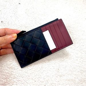 NWT Authentic Bottega Veneta Intriciato Leather Bicolor Zipped Card Case
